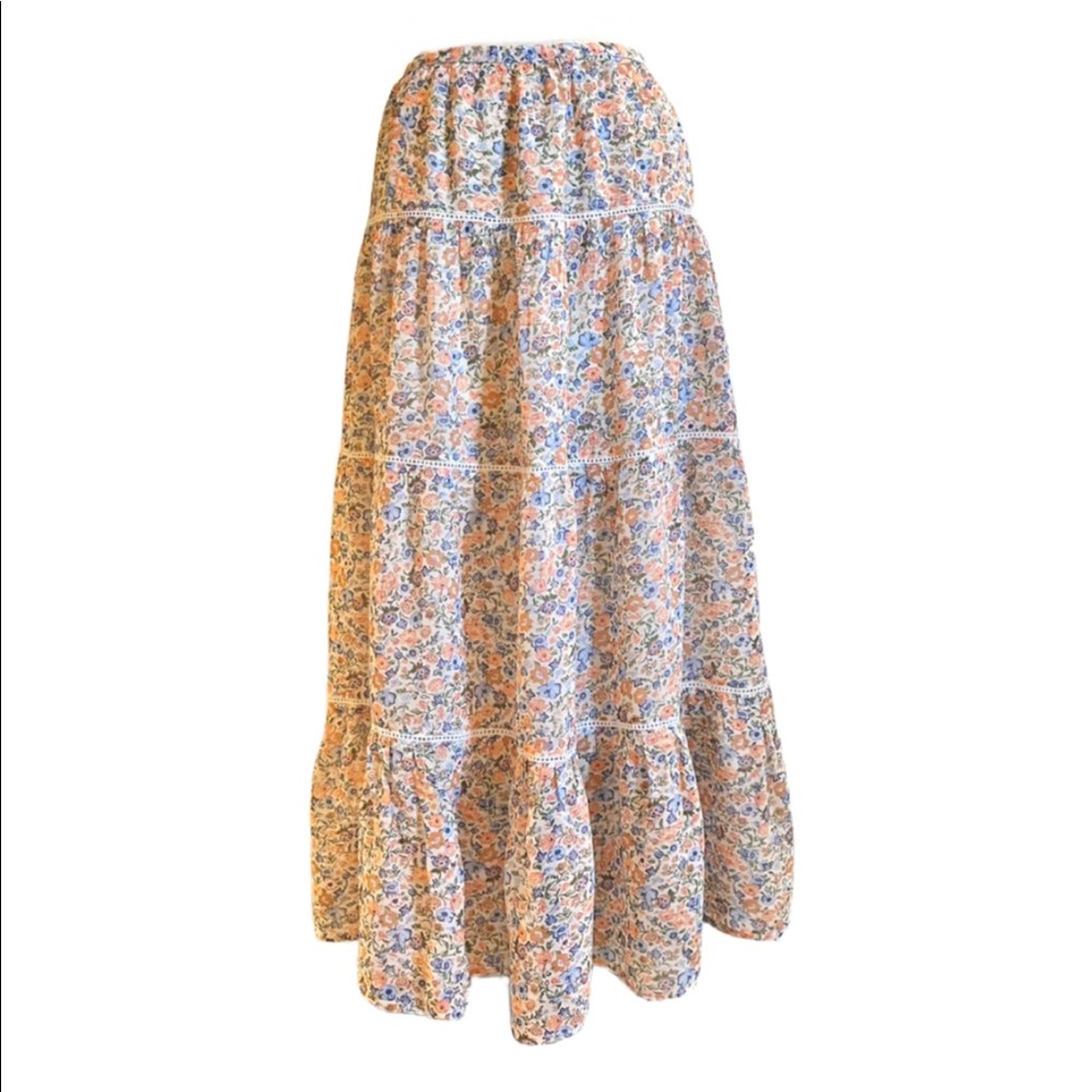 [New] Boho Country Floral Daisy Print Tiered Maxi Dress Size S